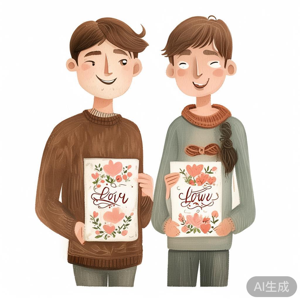 “爱情”主题贺卡：一位情侣在小
